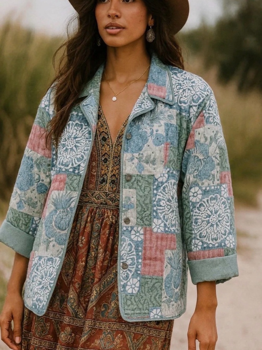 Vintage Alfred Dunner Patchwork Floral Quilted Jacket in Mint, Rose & Sage